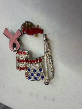 Patriotic Flag and Pink Ribbon Pin Brooch - Women Jewelry